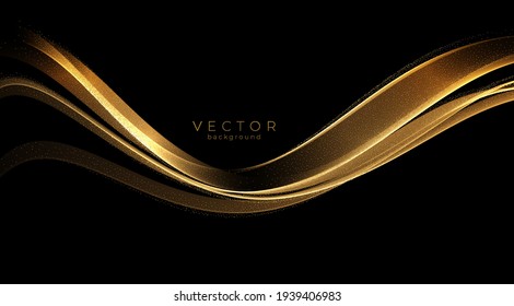 Abstract shiny color gold wave luxury background with golden glitter sparkles