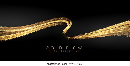 Abstract shiny color gold wave luxury background with golden glitter sparkles