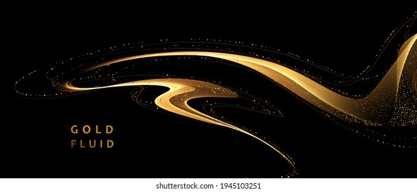 Abstract shiny color gold wave luxury background with golden glitter sparkles