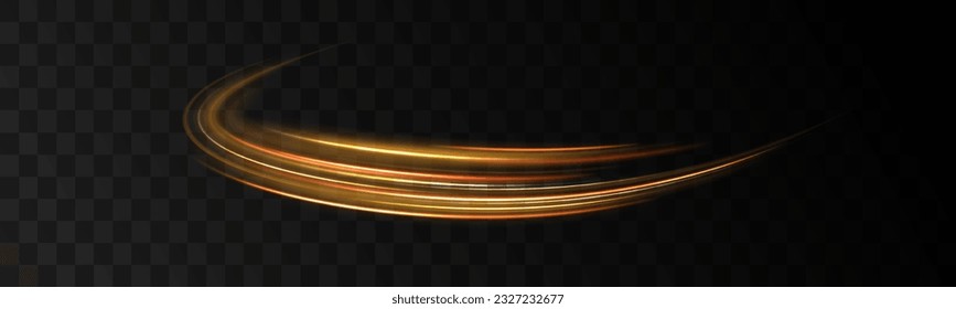 Abstract shiny color gold wave light effect. Magic golden luminous glow design. Abstract neon motion glowing wavy lines. Shiny wavy trail. Neon light effect magic. Golden glowing shiny spiral vector.