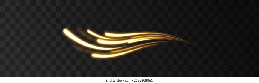 Abstract shiny color gold wave light effect. Magic golden luminous glow design. Abstract neon motion glowing wavy lines. Shiny wavy trail. Neon light effect magic. Golden glowing shiny spiral vector.