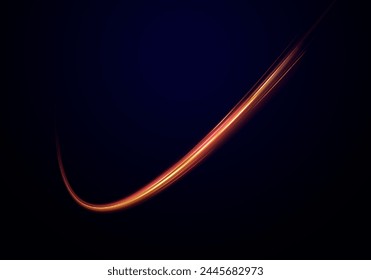 Abstract shiny color gold wave light effect vector illustration. Wavy glowing bright flowing curve lines, magic glow energy stream motion with particle isolated on transparent black background.	
