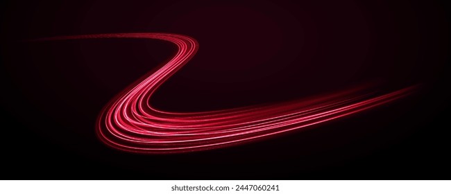 Ilustración vectorial de efecto de luz de onda dorada de color brillante Abstractas. Líneas onduladas brillantes de la curva que fluyen, movimiento mágico del flujo de la energía del resplandor con la partícula aislada en fondo negro transparente.	
