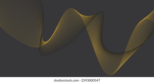 Abstract shiny color gold wave light effect vector illustration. Magic golden luminous glow design element on dark background, vector illustration