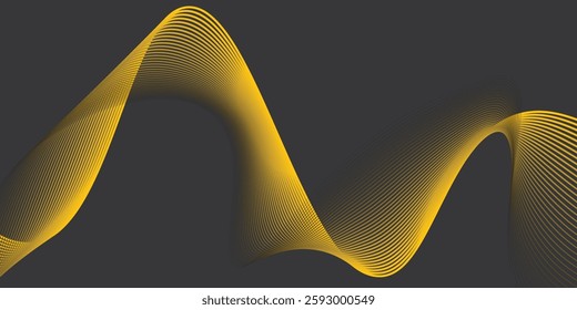 Abstract shiny color gold wave light effect vector illustration. Magic golden luminous glow design element on dark background, vector illustration
