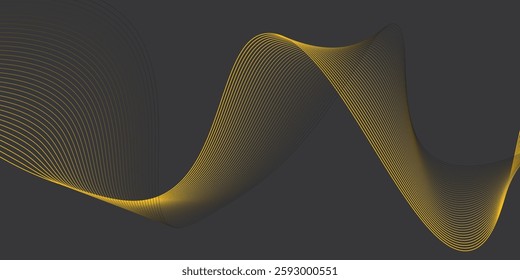 Abstract shiny color gold wave light effect vector illustration. Magic golden luminous glow design element on dark background, vector illustration