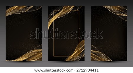 Abstract shiny color gold wave Invitation Card design. Vector illustration. Merry Christmas and Happy New Year Background. BG for invitation and greeting card