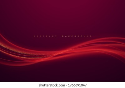 Abstract shiny color red wave design element with on dark background. Vector illustration EPS10