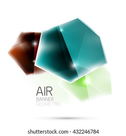 Abstract shiny colorful geometric composition flying on white background