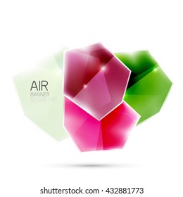 Abstract shiny colorful geometric composition flying on white background