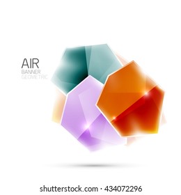 Abstract shiny colorful geometric composition flying on white background