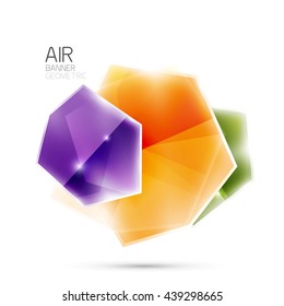 Abstract shiny colorful geometric composition flying on white background