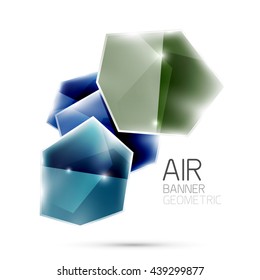 Abstract shiny colorful geometric composition flying on white background