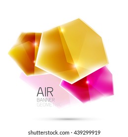 Abstract shiny colorful geometric composition flying on white background