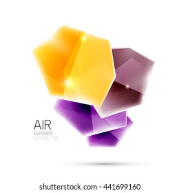 Abstract shiny colorful geometric composition flying on white background