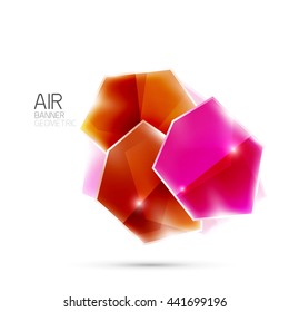 Abstract shiny colorful geometric composition flying on white background