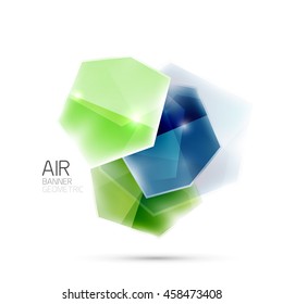 Abstract shiny colorful geometric composition flying on white background