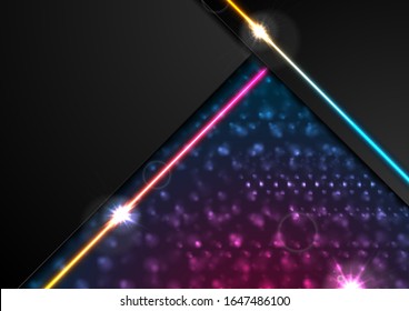 Un reluciente fondo corporativo con líneas de neón brillantes. Diseño retro vector