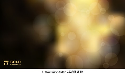 Abstract shiny defocused gold bokeh lights on black background for card, flyer, invitation, placard, gift voucher, banner. Vector illustration