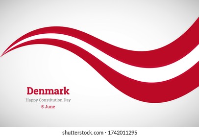 Abstract shiny Denmark wavy flag background. Happy constitution day of Denmark with creative vector illustration