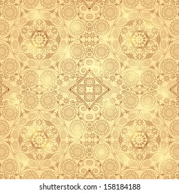 Abstract Shiny Geometric Lace Pattern on Gold Background. Vector Illustration