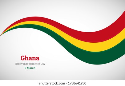 Abstract shiny Ghana wavy flag background. Happy independence day of Ghana with elegant vector illustration