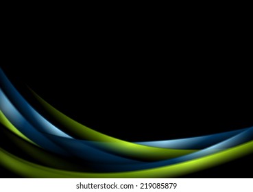 Abstract shiny glow waves background. Dark vector design