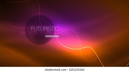 Abstract shiny glowinng color wave design element on dark background - science or technology concept, vector