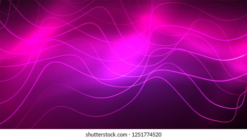 Abstract shiny glowinng color wave design element on dark background - science or technology concept, vector