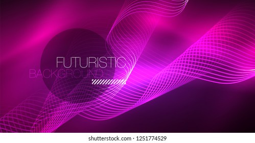 Elemento de projeto brilhante brilhante brilhante brilhante da onda da cor no fundo escuro - conceito de ciência ou tecnologia, vetor