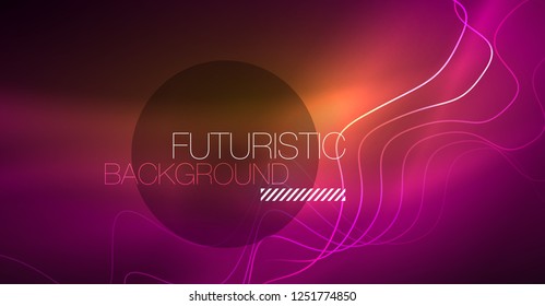 Abstract shiny glowinng color wave design element on dark background - science or technology concept, vector