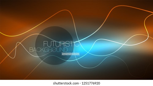 Abstract shiny glowinng color wave design element on dark background - science or technology concept, vector