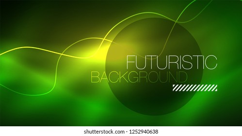 Abstract shiny glowinng color wave design element on dark background - science or technology concept, vector