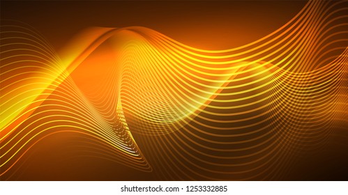 Abstract shiny glowinng color wave design element on dark background - science or technology concept, vector