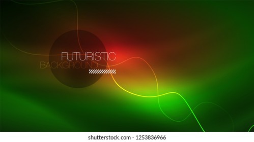 Abstract shiny glowinng color wave design element on dark background - science or technology concept, vector