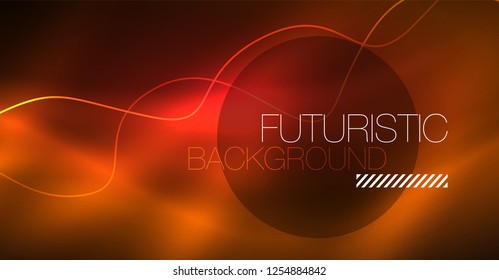 Abstract shiny glowinng color wave design element on dark background - science or technology concept, vector