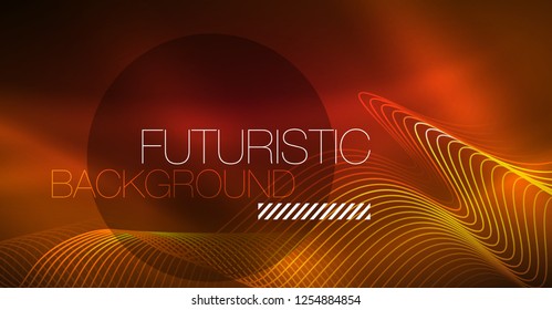 Abstract shiny glowinng color wave design element on dark background - science or technology concept, vector