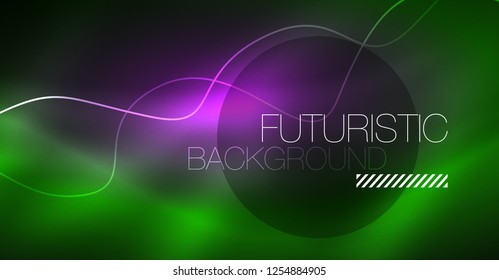 Abstract shiny glowinng color wave design element on dark background - science or technology concept, vector