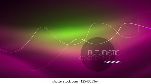 Abstract shiny glowinng color wave design element on dark background - science or technology concept, vector