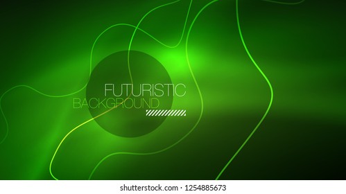 Abstract shiny glowinng color wave design element on dark background - science or technology concept, vector