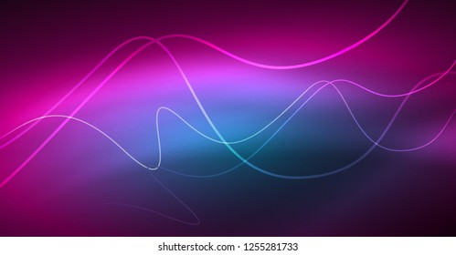 Abstract shiny glowinng color wave design element on dark background - science or technology concept, vector