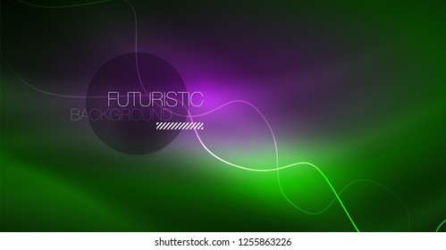 Abstract shiny glowinng color wave design element on dark background - science or technology concept, vector