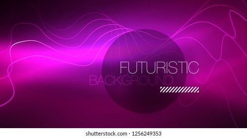 Abstract shiny glowinng color wave design element on dark background - science or technology concept, vector