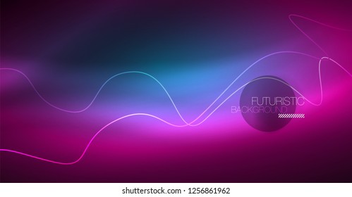 Abstract shiny glowinng color wave design element on dark background - science or technology concept, vector