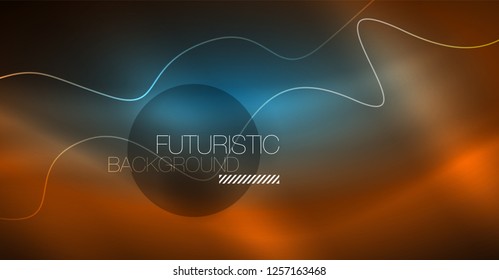 Abstract shiny glowinng color wave design element on dark background - science or technology concept, vector