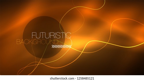 Abstract shiny glowinng color wave design element on dark background - science or technology concept, vector