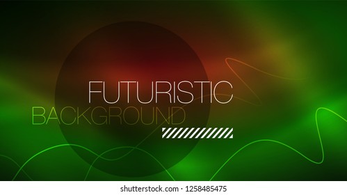 Abstract shiny glowinng color wave design element on dark background - science or technology concept, vector