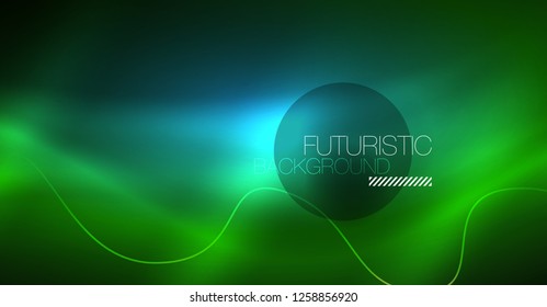 Abstract shiny glowinng color wave design element on dark background - science or technology concept, vector