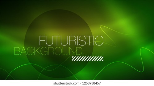 Abstract shiny glowinng color wave design element on dark background - science or technology concept, vector