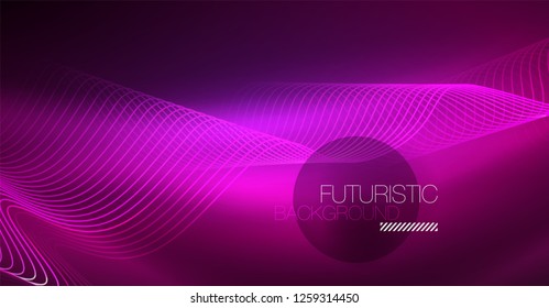 Elemento de projeto brilhante brilhante brilhante brilhante da onda da cor no fundo escuro - conceito de ciência ou tecnologia, vetor
